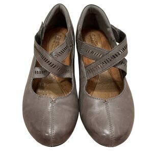 Rockport Cobb Hill Women's Janet Wedge Cross-Strap Mary Jane Pump Gray Leather 8